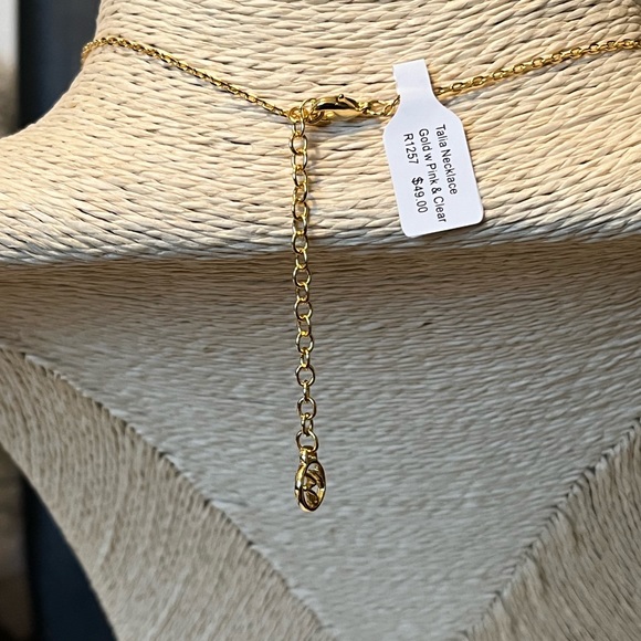 REAL SIMPLE STYLE TALIA NWT YELLOW GOLD-PLATED & PINK/CLEAR CRYSTALS NECKLACE - Picture 11 of 14